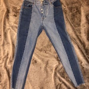 Panel straight leg jeans with raw hem size 25